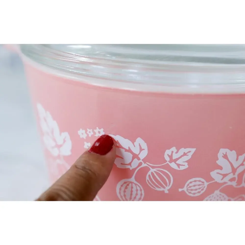 Vintage Pyrex Pink Gooseberry Cinderella Casserole Dish Bowl 471 473 and 1 Lid